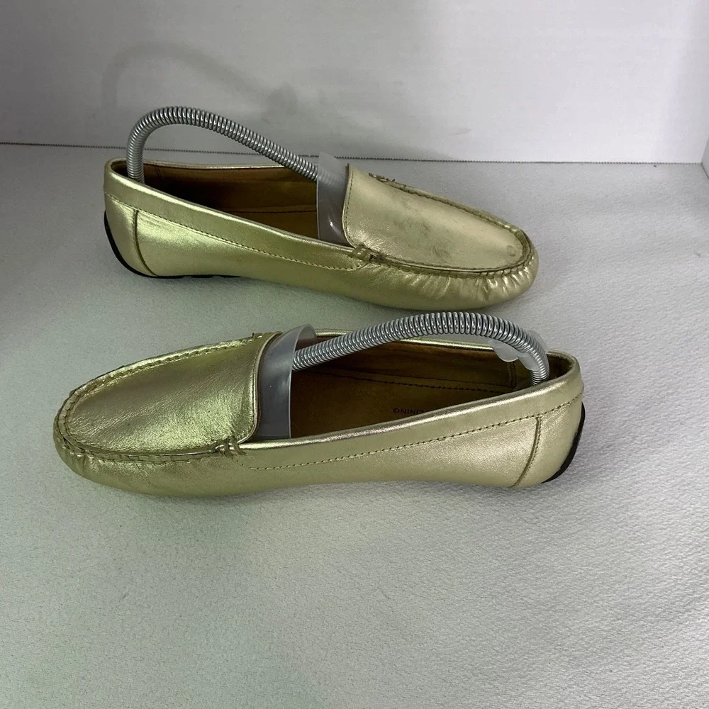 Lauren Ralph Lauren Gold Leather Driving Loafers Moccasin Luxury Flats Size 8.5